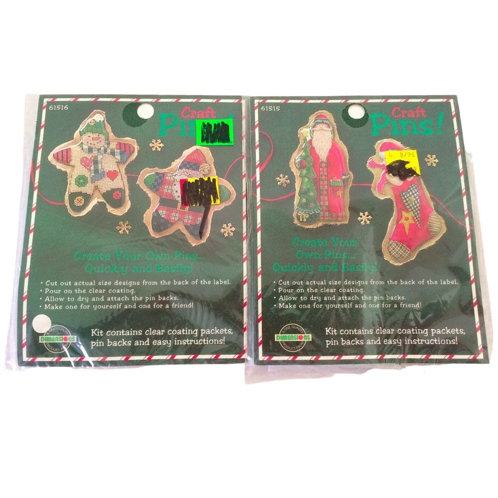 Dimensions Craft Pins Lot of 2 61515‎ & 61516 Santa Stocking Snowman New Sealed